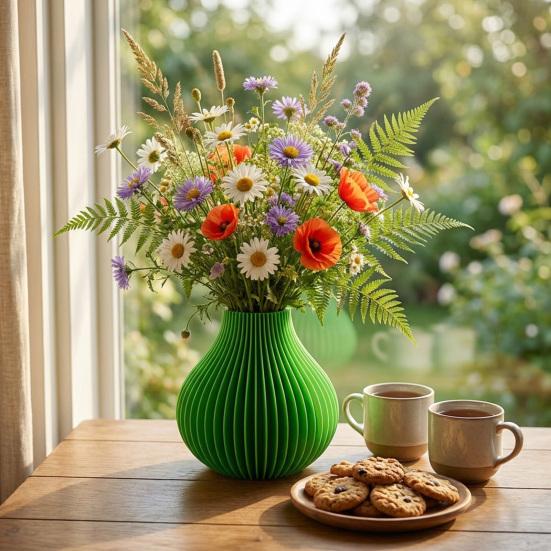 3D Printed Vase Modern Flowers Vase Decorative Vertical Textured Flower Vase for Dried & Fresh Flowers Farmhouse Coffee Table Kitchen Centerpieces
