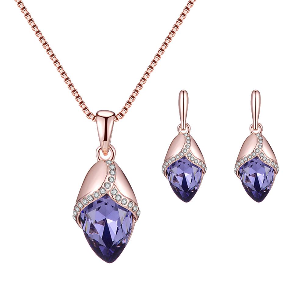 BLUELANS NECKLACE Wonderful Necklace Ear Earrings Jewelry Shape Rhinestone Set Marquise Pendant Stud Women Present фиолетовый