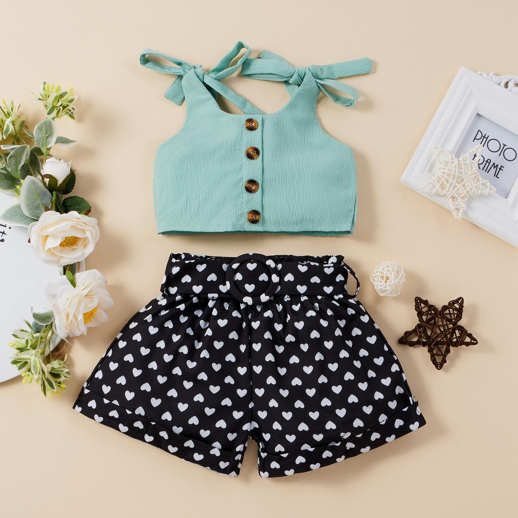 Toddler Baby Girls Sleeveless Solid Tops+ Love Printed Shorts Outfits Clothes