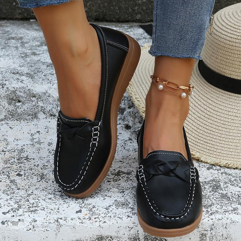 Large size single shoes women's summer new fashion retro style woven one-pedal women's shoes