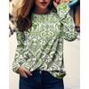 Round Neck 3D Floral Printed Top Casual Long Sleeved Women's T-shirts - Soft Medium Stretch Polyester Fabric Spring and Autumn Relaxed Fit Clothing