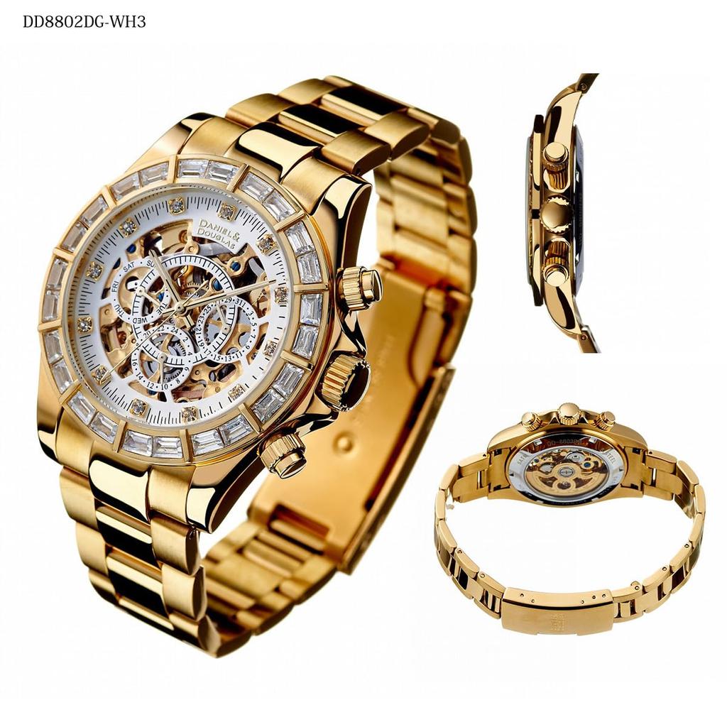 [Daniel & Douglas] Automatic Mechanical Watch DD8802DG-WH3, Gold & White, Men's