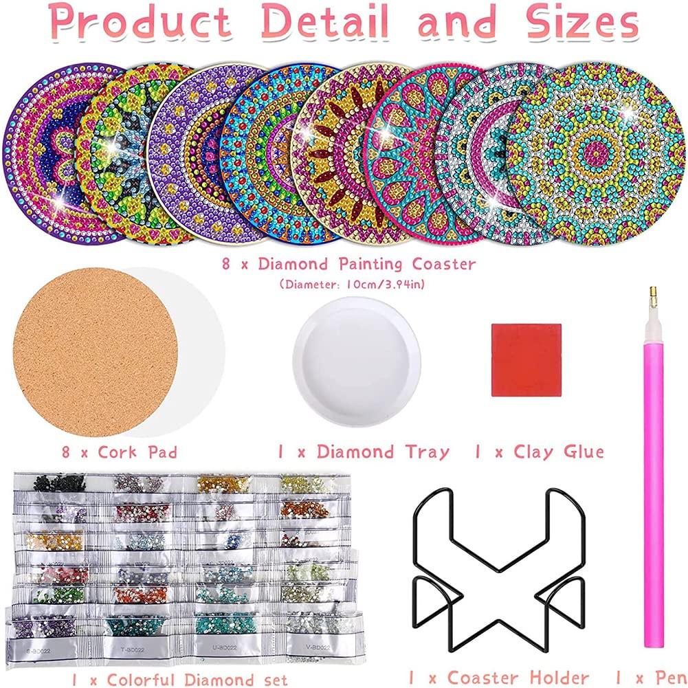 Limspace 8-Piece Diamond Painting Coaster Kit with Diamond Art Holder, DIY Mandala Diamond Painting Coaster Kit, Ocean Design, for Beginners, Adults,