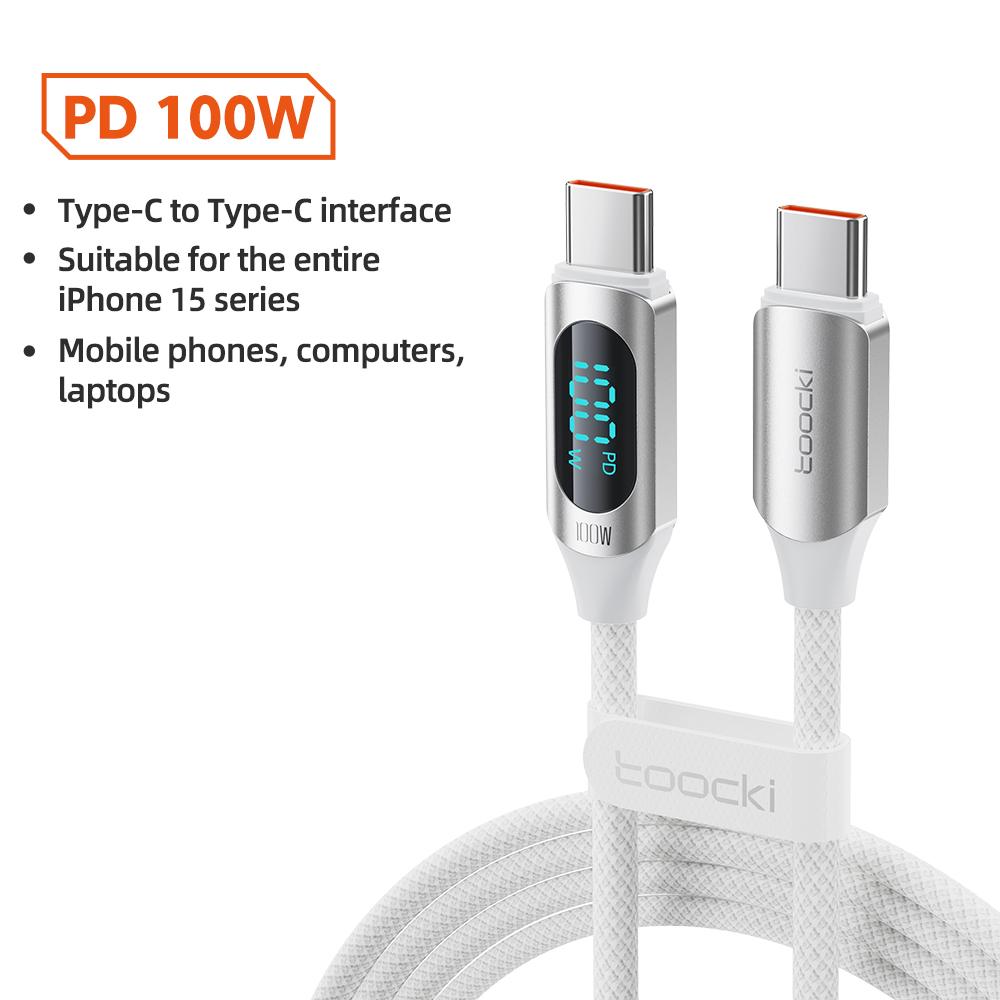 Toocki 100W Type C to Type C Cable PD Fast Charging Charger USB C to USB C Display Cable For Macbook iPad Data Cord Wire 1m