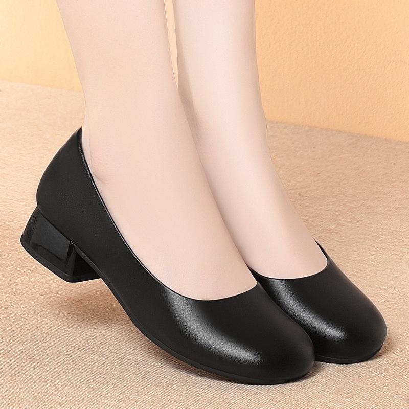 Soft Sole Thick Heel Not Tired Feet Work Shoes Black Single Shoes Formal Work Commuter Women's Leather Shoes Women's Shoes