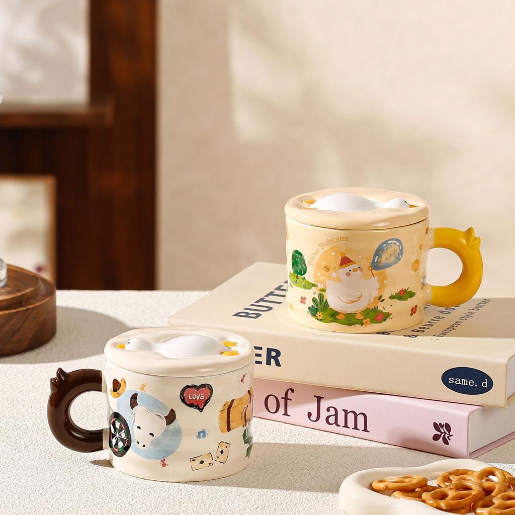 Cute Fun Duck Water Cup Ceramic Lid Cute Mug Office Coffee Cup Girls Student Children Cup