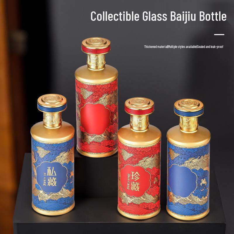 High-Grade Dragon Pattern Baijiu Glass Bottle with Spray Paint, 500ml Capacity for Home Brewing and Wine Storage.