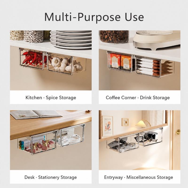 Under Sink Drawer Organizer, Clear ABS+PET Cosmetic Storage Box for Bathroom, Lipstick Cotton Pad Holder, Small Medium Large
