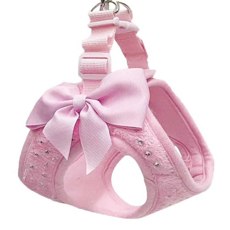 

3 Sizes Shiny Diamond Soft Breathable Dog Chest Harness Vest Harness for Dogs Pets Collar Pets Chest Strap Leash Pink/Black (as the picture,XS)