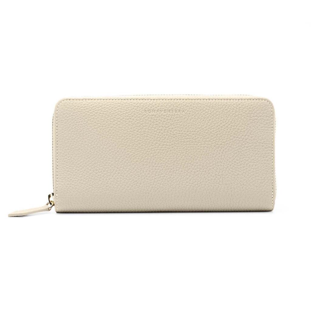 BONAVENTURA Long Zip Wallet in Shrink Leather x Genuine Italian Perfect Gift (Ivory Etoupe) - Leather, (BWAT5-IVET)