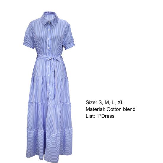 Lockeres Damenkleid Figur zeigen Baumwollmischung Einreiher Streifen Hemdkleid