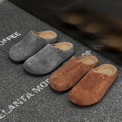 Vintage Outerwear Spring and Summer New Casual Lazy One-pedal Boken Shoes 45370 Long Hair Gray, Brown -Y