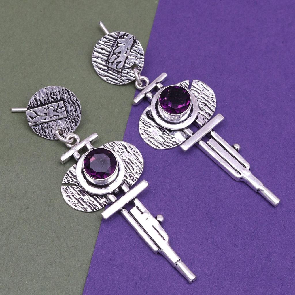 925 Silber Amethyst Sterling Edelstein Ohrring Schmuck handgemachte Ohrringe lila