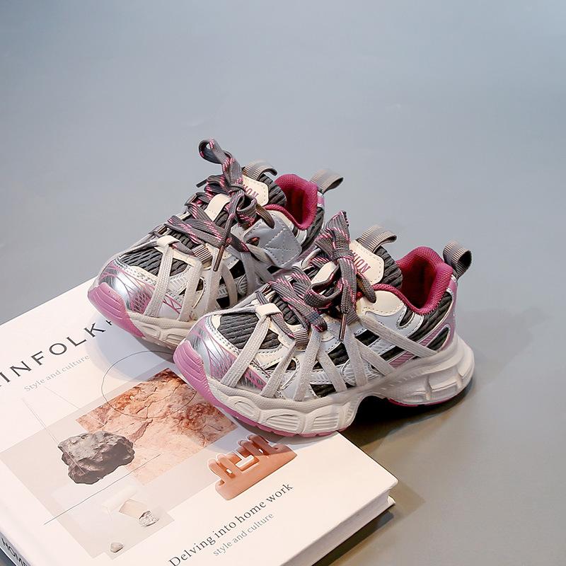 2025 Spring and Autumn New Mesh Breathable Baby Girl Dad Shoes Fashionable Versatile Boys Running Shoes Soft Sole Non-slip