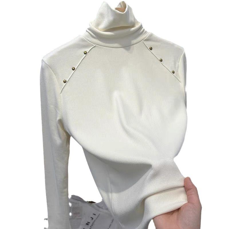 Stacked turtleneck bottoming shirt for women's autumn and winter with fleece thickened long-sleeved t-shirt fashionable polished thermal top