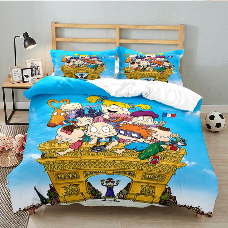 3PCS Rugrats Bedding Set Printed Duvet Cover Closure Includes 1 Duvet Cover & 2 Pillowcases for All Seasons Bedroom Decor