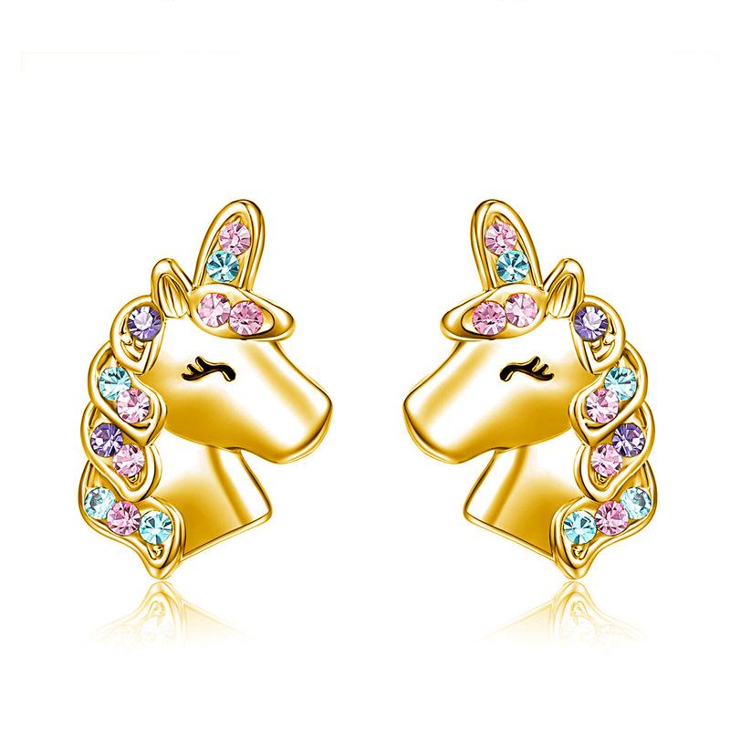 Colorful Heart-Shaped Unicorn Necklace & Earring Set for Kids