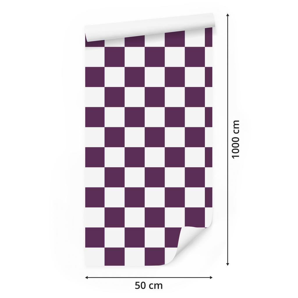 Checkerboard Wallpaper in White, Plum and Purple for Living Room and Bedroom 50x1000