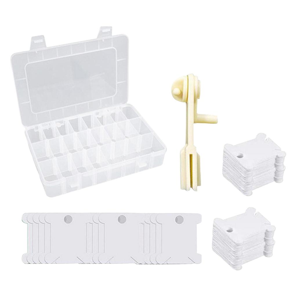 Floss Bobbin with Bobbin Winder, Cross Stitch Organizer Box Thread Cards for Winding Sewing Storage