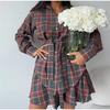 Ensemble chemise ample à manches longues et jupe mi-longue à carreaux pour femme, col rabattu, ceinture large, polyvalent, printemps 2025