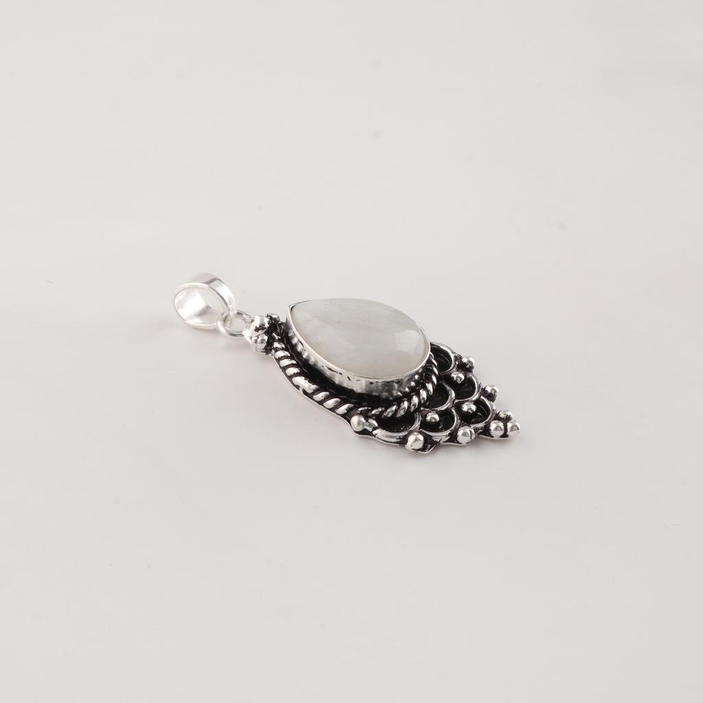 Rainbow Moonstone Gemstone 925 Sterling Silver Handcrafted Jewelry Pendant 1.5" For Gift PP-70-24