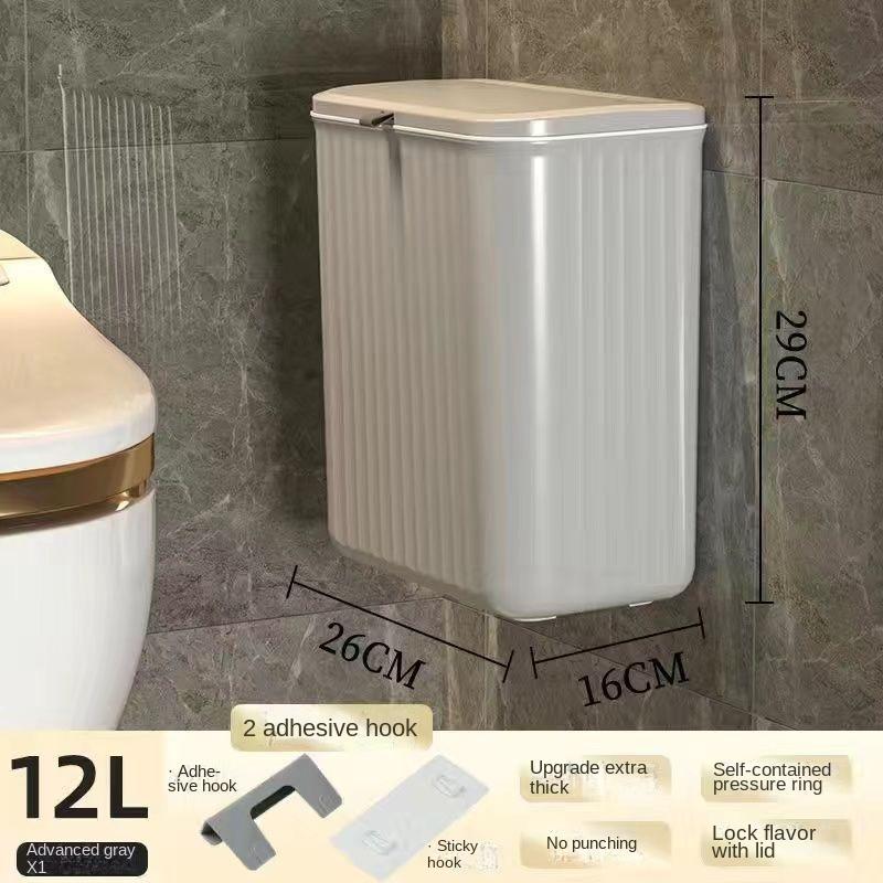 12/8L Kitchen Trash Can Hanging Household Hanging Storage Pail Toilet Toilet Paper Basket Kitchen Waste Wall Hanging Garbage Can