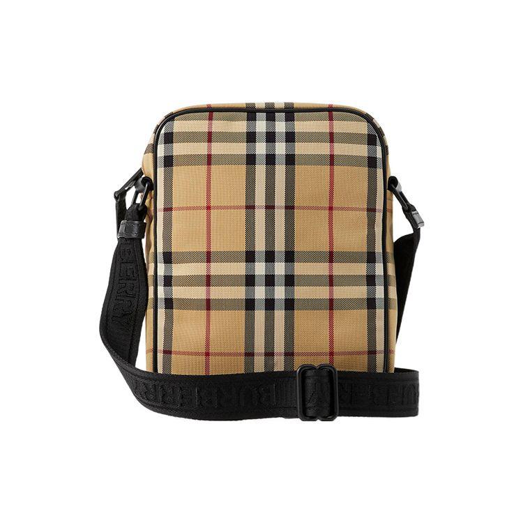 Burberry Borsa a Tracolla Regolabile con Zip, in Nylon a Quadri e Pelle di Vitello Decorata, Borsa a Spalla da Uomo, Classica-Beige 80732731