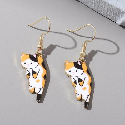 Simpatici Orecchini a Gancio a Forma di Orecchio di Gattino, Orecchini a Forma di Gatto con Fiori da Cartone Animato per Ragazza, Dolci, Orecchini Semplici con Texture Fresca