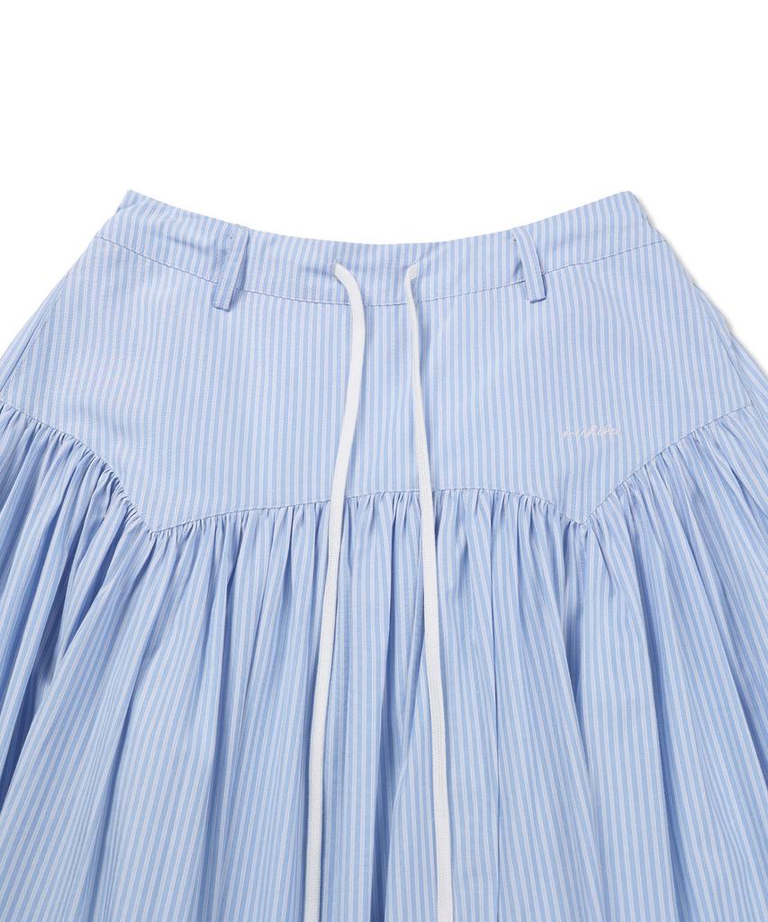 Michikoleondeonkosino Flare Shirred Maxi Skirt Blue Stripe
