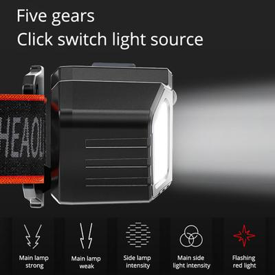 LED čelovka 5 režimů nastavitelná IPX4 vodotěsná USB dobíjecí handsfree lehká venkovní kempovací noční běh rybářská čelovka
