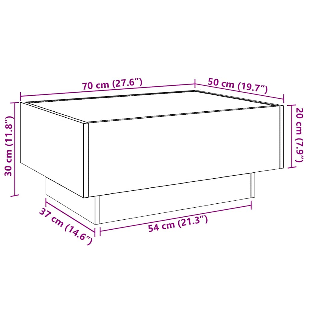 LED Coffee Table Brown Oak Effect 70 x 50 x 30 cm Wood Based Material