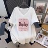 Women's Plus Size V-Neck Loose Fit Mid-Length Short-Sleeve T-Shirt (200/300/350 Jin)
