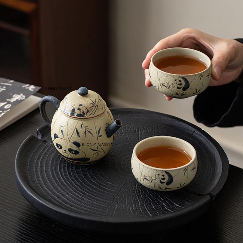 120ml Chinesische Antike Keramik Teekanne Handgefertigt Panda Bambusblatt Teekanne Kugel Loch Filter Schönheitskessel Haushalt Teegeschirr