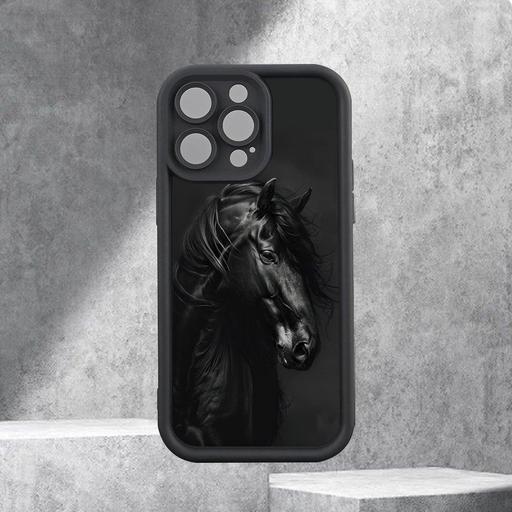 Black horse pattern aircraft phone case suitable for iPhone 17 16 15 14 13 12 11 Pro/ Max /Plus anti-fall and shockproof