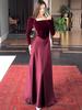 Elegant Burgundy Waist-Cinching Evening Dress - 2025 Autumn Collection