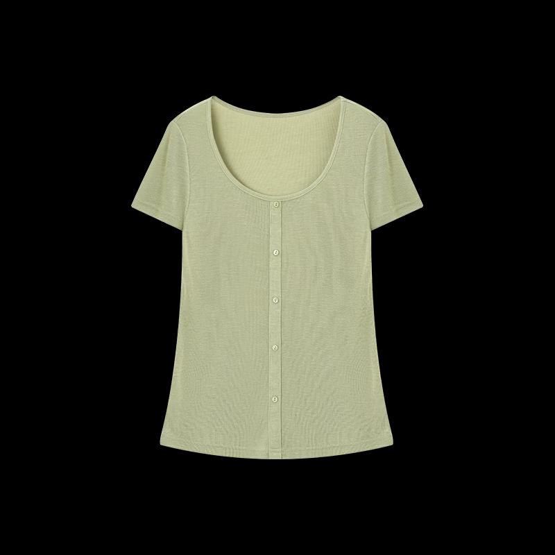 Damen quadratischer Ausschnitt elastisches Strick-Kurzarm-T-Shirt
