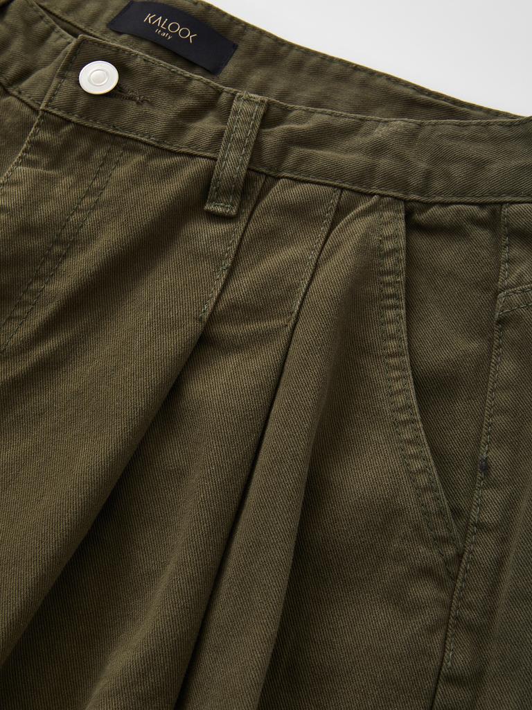 IKALOOK Spring/Autumn Loose Fit Double-Pleat Washed Pants Dpt114