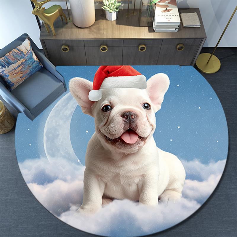 French Bulldog Round Area Rug,Carpet Rug for Living Room Bedroom Sofa Playroom Decor,Non-slip Floor Mat