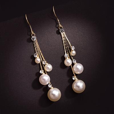 Boucles d'oreilles élégantes pour femmes avec longues chaînes et pampilles, imitation perle, pendentif superposé, bijoux