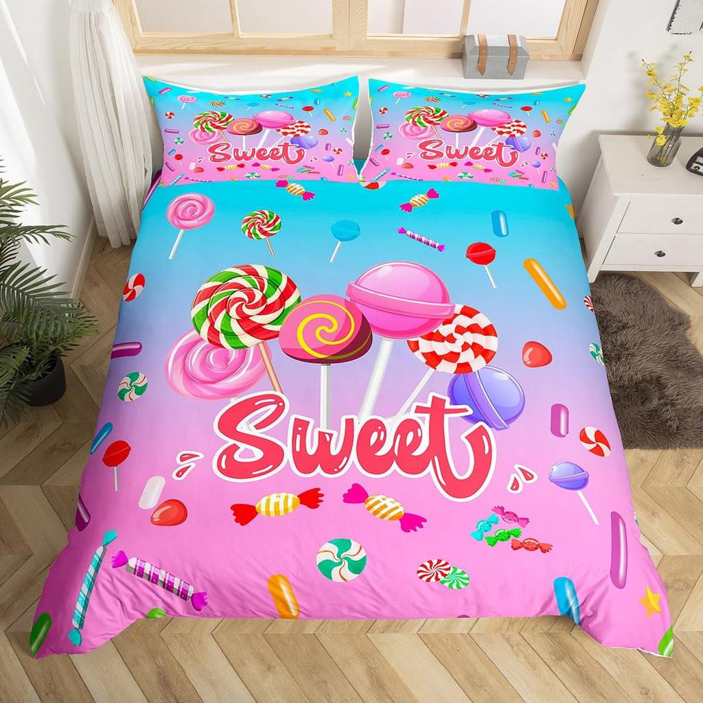 Rainbow Lollipop Duvet Cover for Kids Boys Girls Queen Lightweight Quilt Covers Sweet Themed Bedding Set Room Decor No Comforter