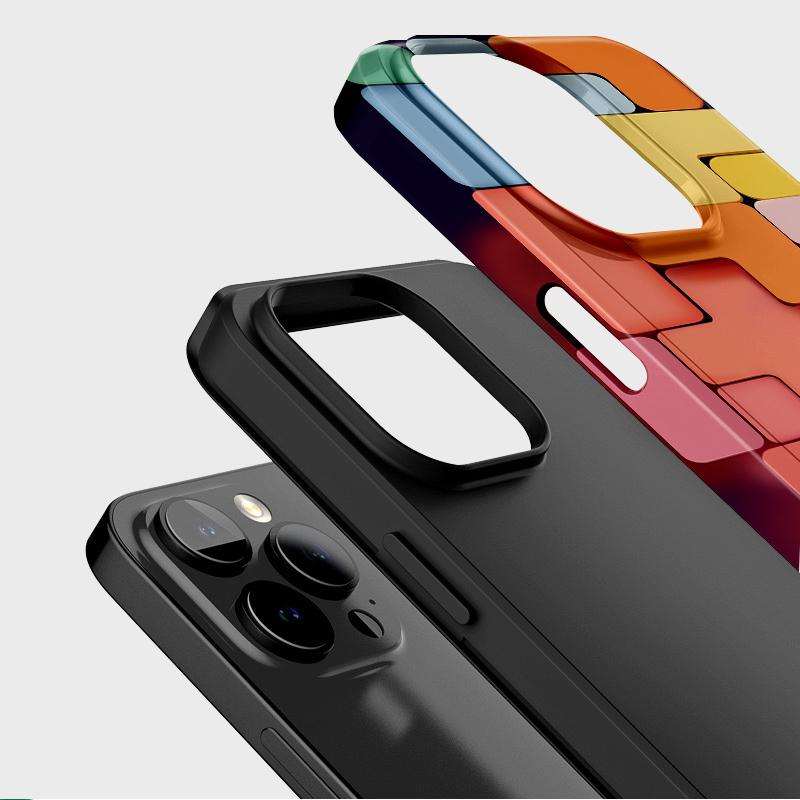 Sublimation Coated Glossy Phone Case Hard Plastic +TPU Soft TPU Shell Colorful Bricks Patterned Full Protective Back Cover for iPhone Samsung