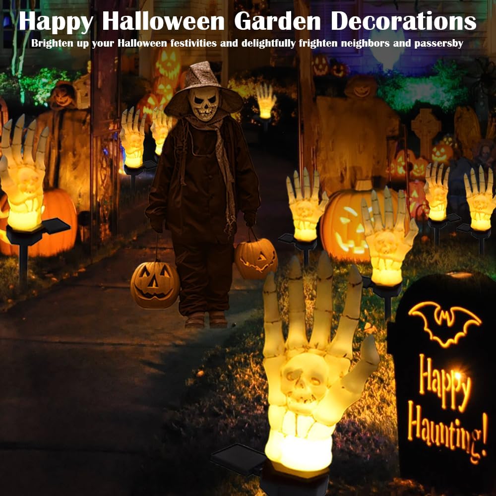 Halloween Outdoor Decoration Solar Lights Lighted Skeleton Hands Stakes Waterproof Skull Solar Garden Lights for Garden Decor
