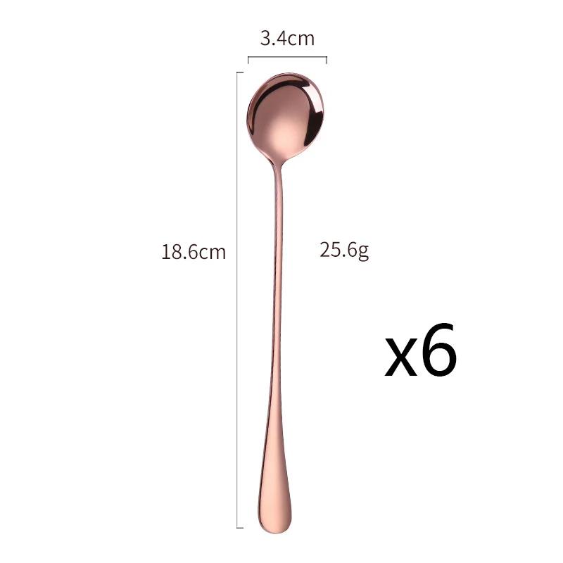 6Pcs Stainless Steel Coffee Tea Stir Spoon Long Handle Ice Cream Dessert Spoons Stainless Steel Tableware Set Kitchen Supplies