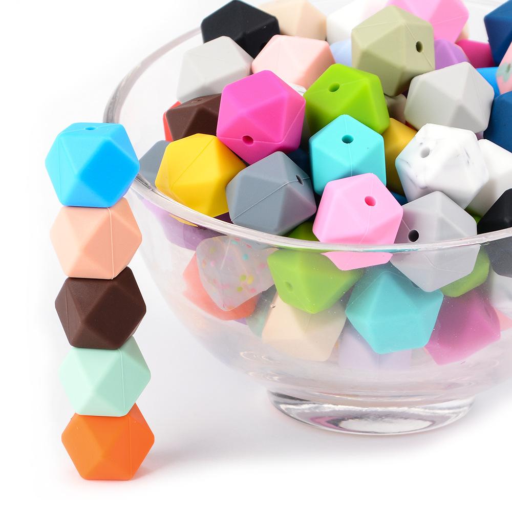 TX49 10Pcs 14mm Hexagon Solid Color Silicone Beads Jewelry DIY Necklace Bracelets Keychain Trend Handmade Accessories Jewelry