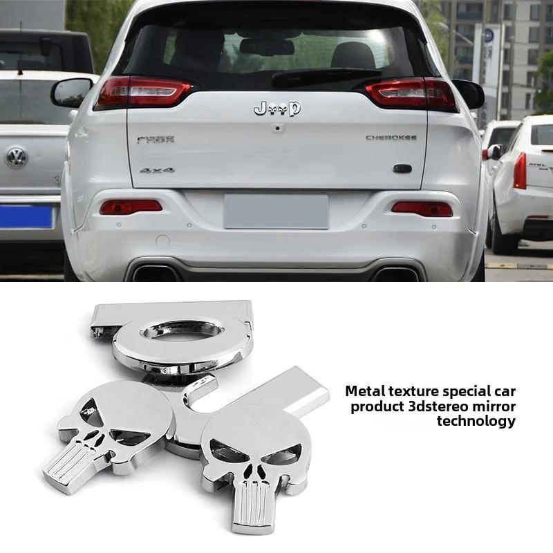 3D Punisher Skull Car Emblem Badge Sticker for Jeep Renegade Grand Cherokee Wrangler Auto Body Exterior Decor Accessories