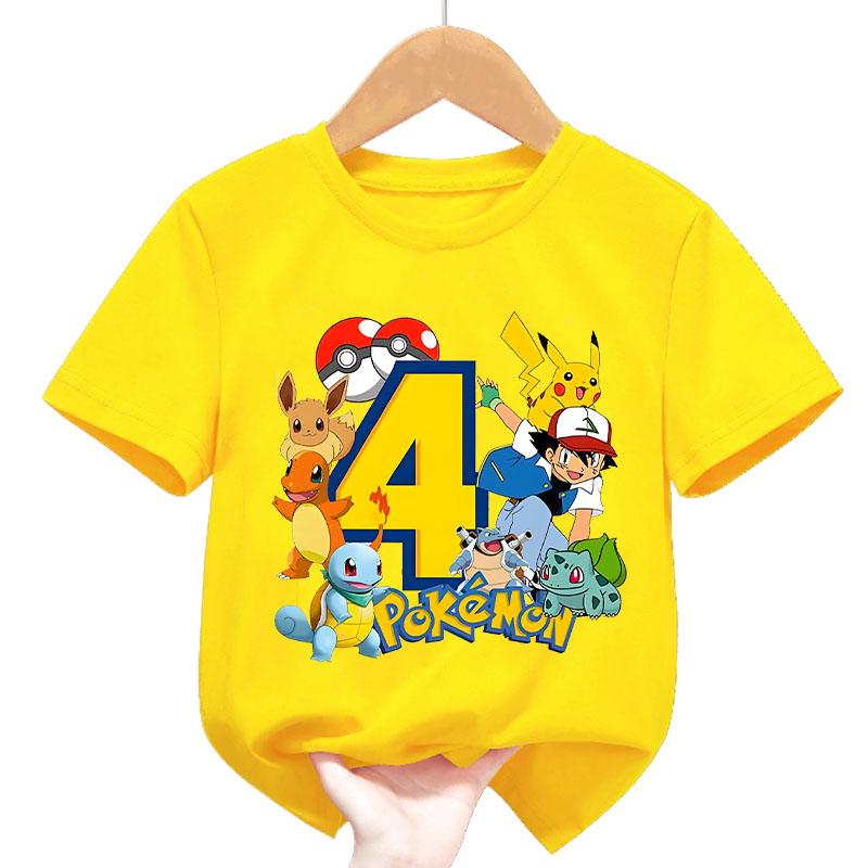 Summer Pokémon Pikachu Short-Sleeve T-Shirt for Kids and Teenagers, 100% Cotton, Cute, Versatile, Casual, Loose-Fitting Top