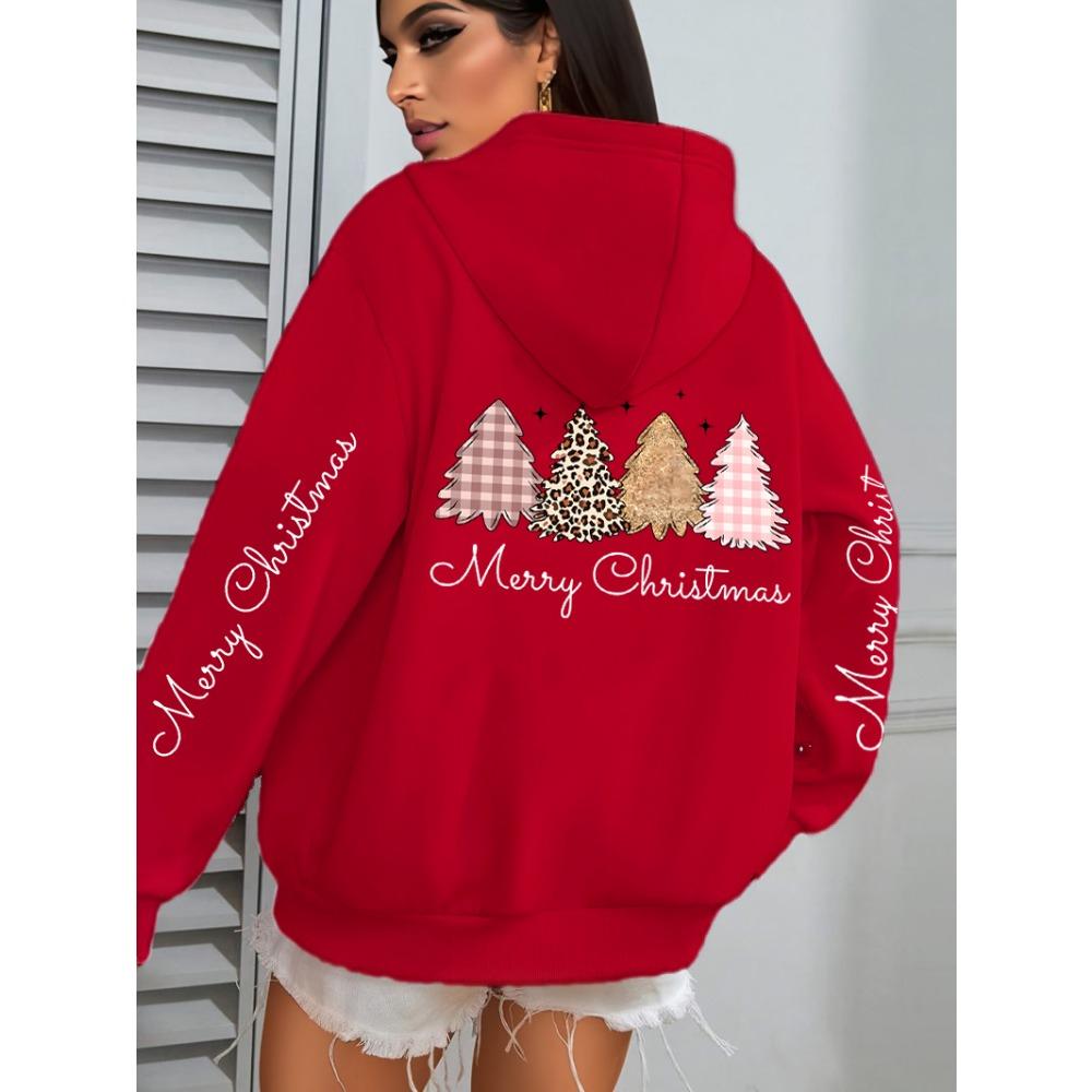

Merry Christmas Leopard Tree Prints Women Hoody All-Match Hoodies Pocket Loose Y2K Sportswear Casual Autumn Hoodie S