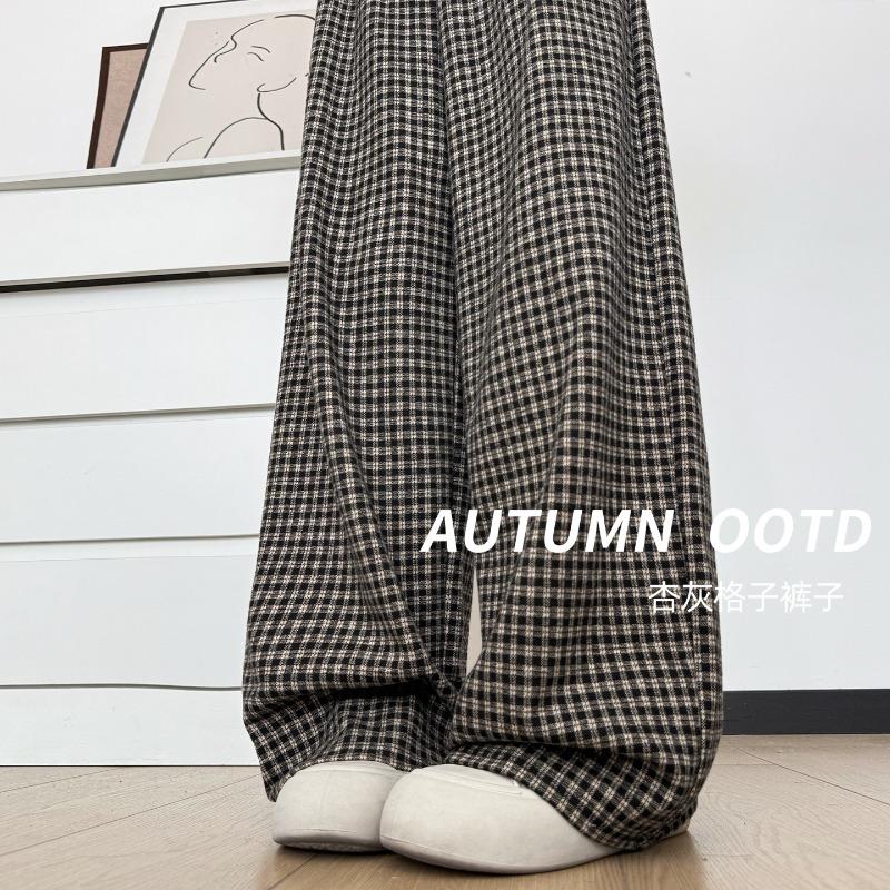 Plaid wide-leg pants women's new autumn high-waisted loose and narrow casual pants drape lazy slack pants