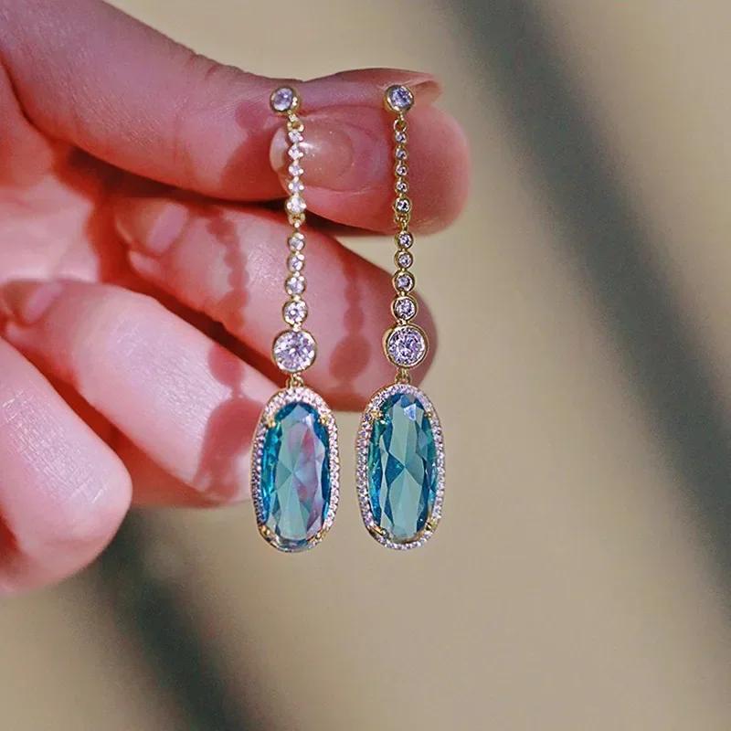 Shiny Zircon Wedding Hanging Earrings with High Grade Temperament Geometric Cubic Zirconia  Quality Women's Luxury Jewelry