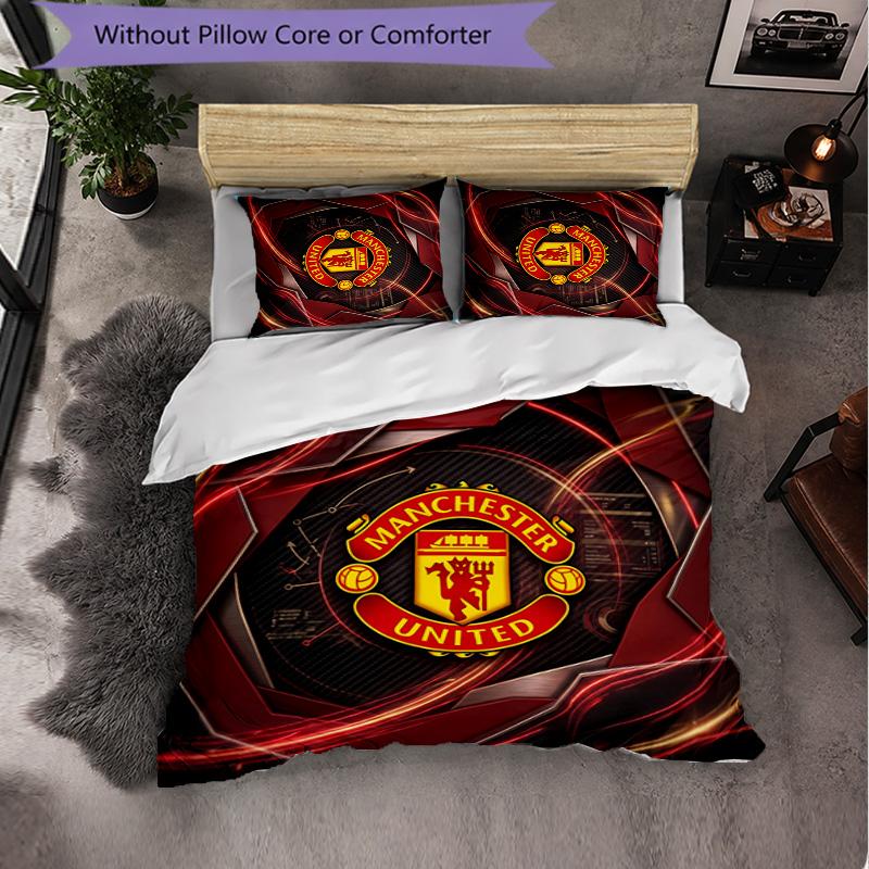 Vzor Manchester United 3dílná sada povlečení Měkký povlak na přikrývku z mikrovlákna s povlaky na polštáře do ložnice
